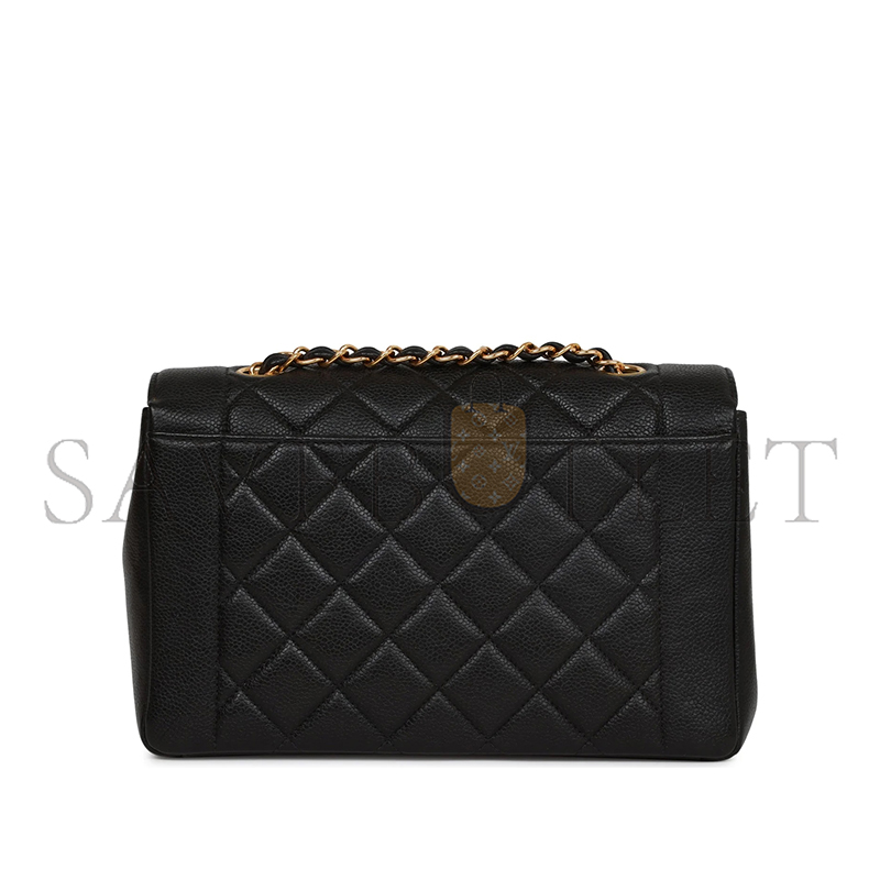 CHANEL MEDIUM DIANA FLAP BAG BLACK CAVIAR GOLD HARDWARE A2221 (22.5*14*7cm)
